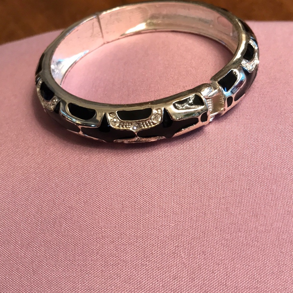 Black White and faux diamond enamel bracelet.